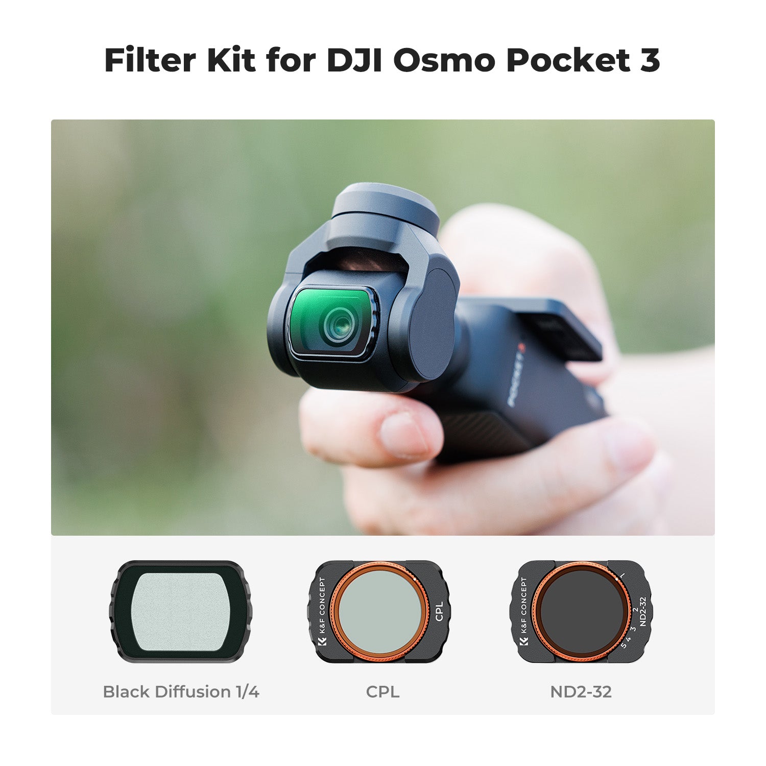 DJI Osmo Pocket 3 Filter Magnetic CPL + Black Mist 1/4 + ND2-32 Filter Set, Multi-Coated/HD Optical Glass/Gimbal Compatible DJI Osmo Pocket 3 Filter Magnetic CPL + Black Mist 1/4 + ND2-32 Filter Set, Multi-Coated/HD Optical Glass/Gimbal Compatible